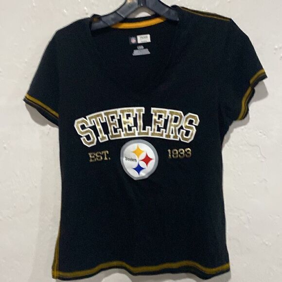NFL Team Apparel women Steelers Short sleeve top sz Large EUC - Picture 1 of 5